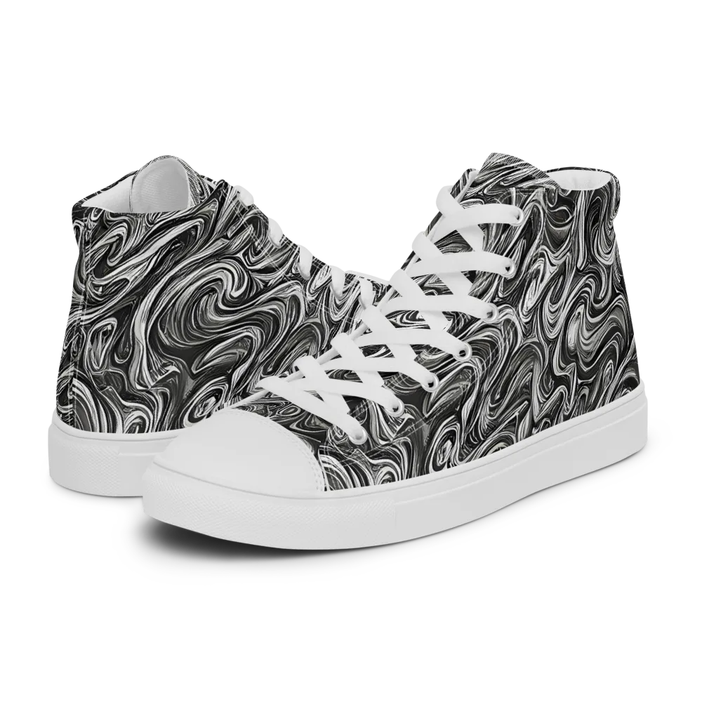 Noir Marble on Men's High Top Canvas Shoes — Left