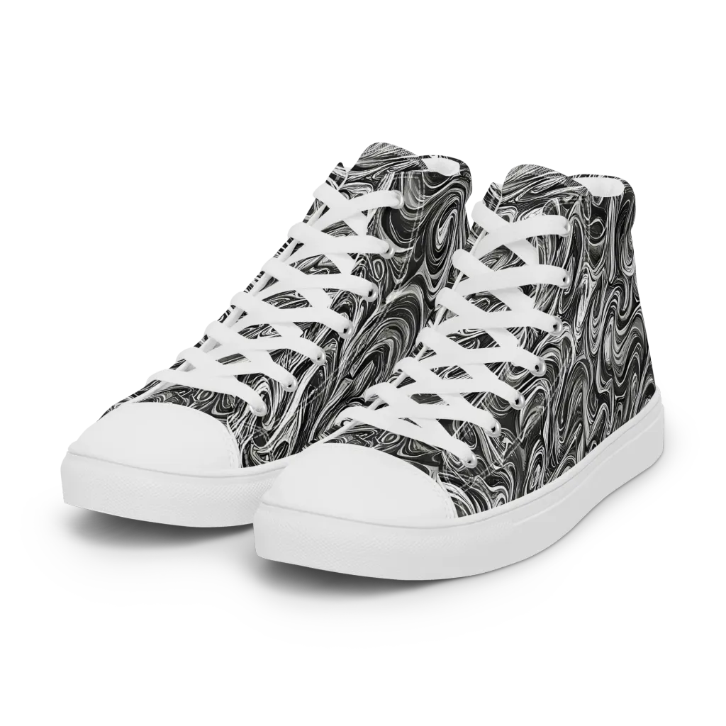 Noir Marble on Women's High Top Canvas Shoes — Left Front