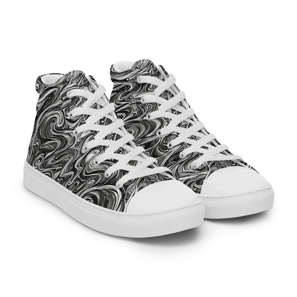 Noir Marble on Women's High Top Canvas Shoes — Right Front