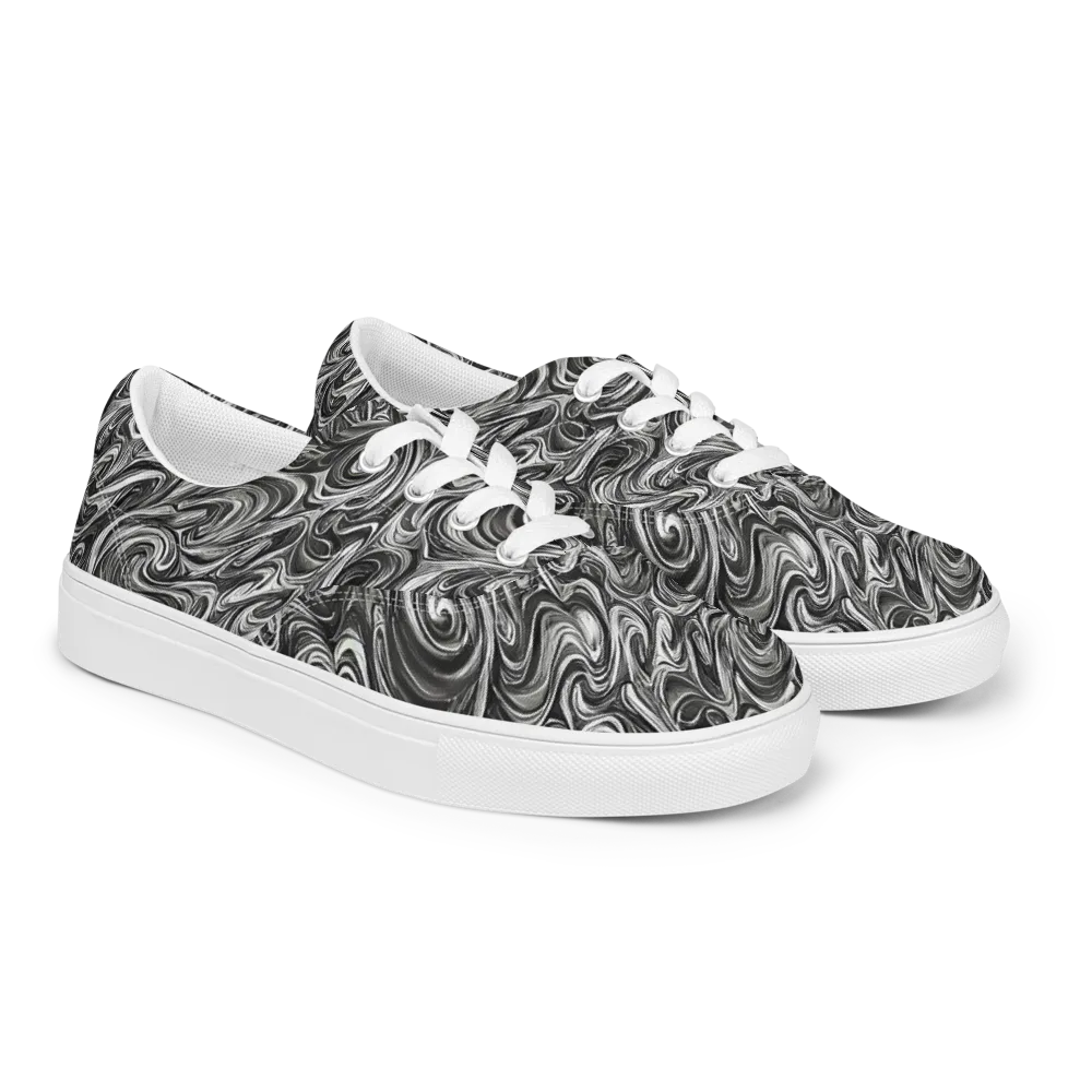 Noir Marble on Men's Lace-Up Canvas Shoes — Right Front