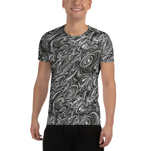 Noir Marble on a Men's Athletic T-Shirt