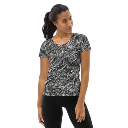 Noir Marble on a Women's Athletic T-Shirt