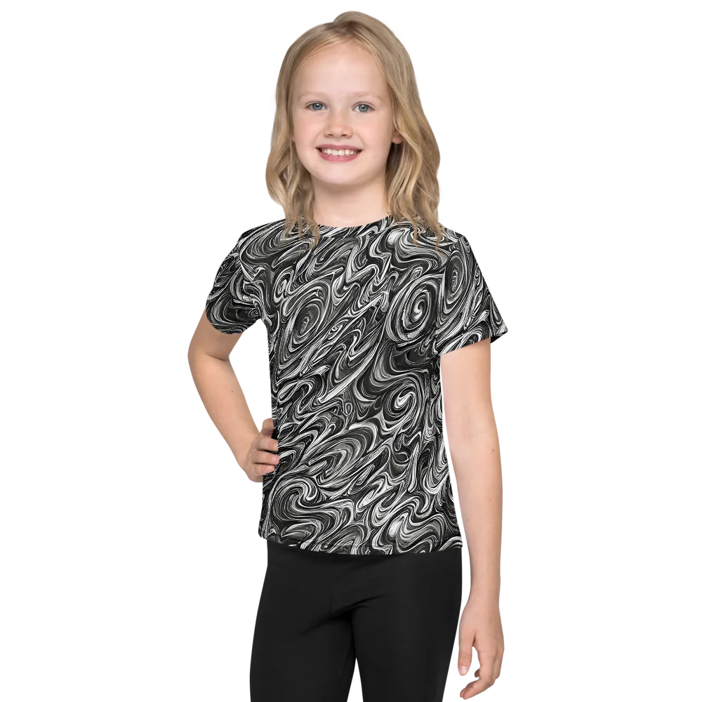 Noir Marble on Kids Crew Neck T-Shirt — Front