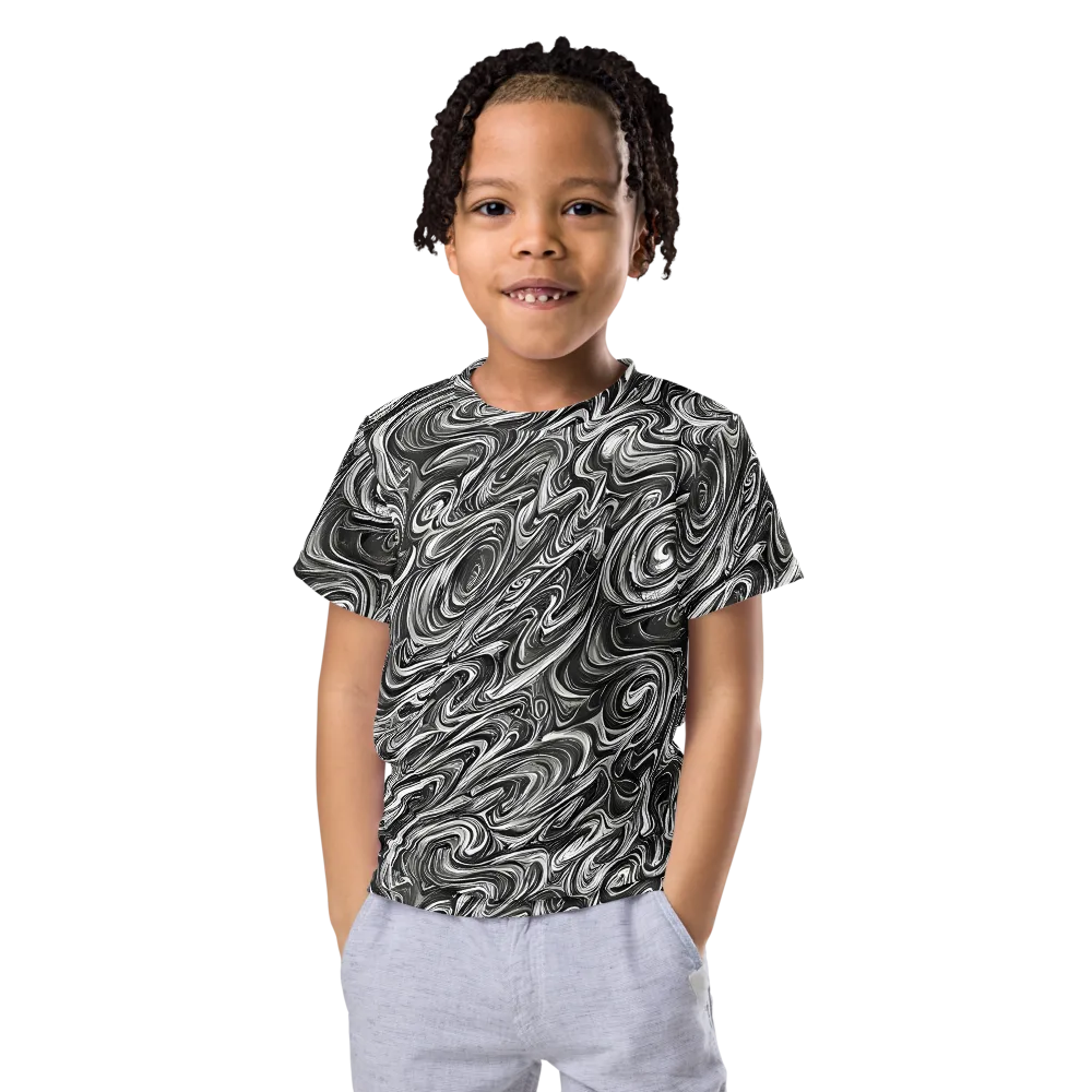 Noir Marble on Kids Crew Neck T-Shirt — Front