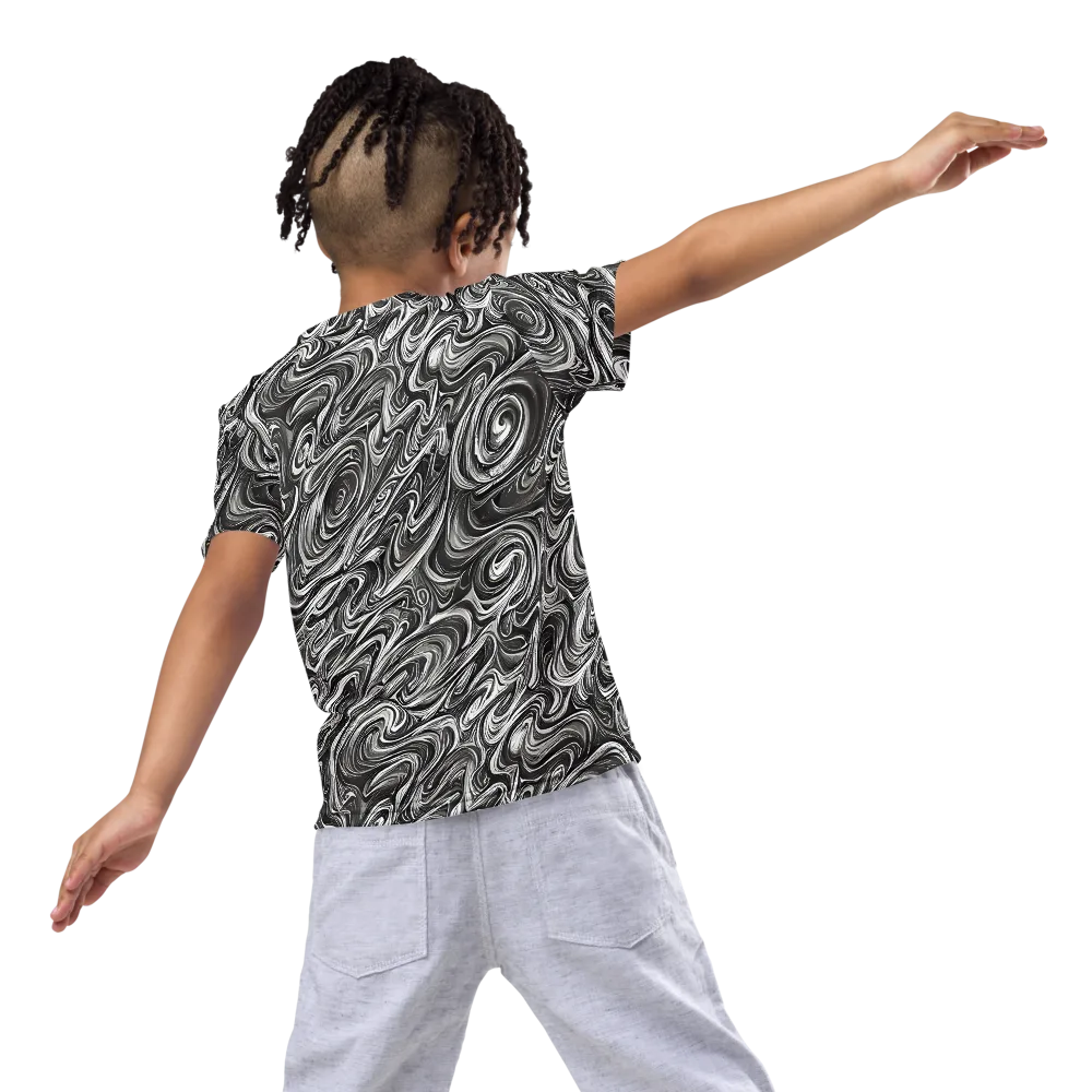 Noir Marble on Kids Crew Neck T-Shirt — Back