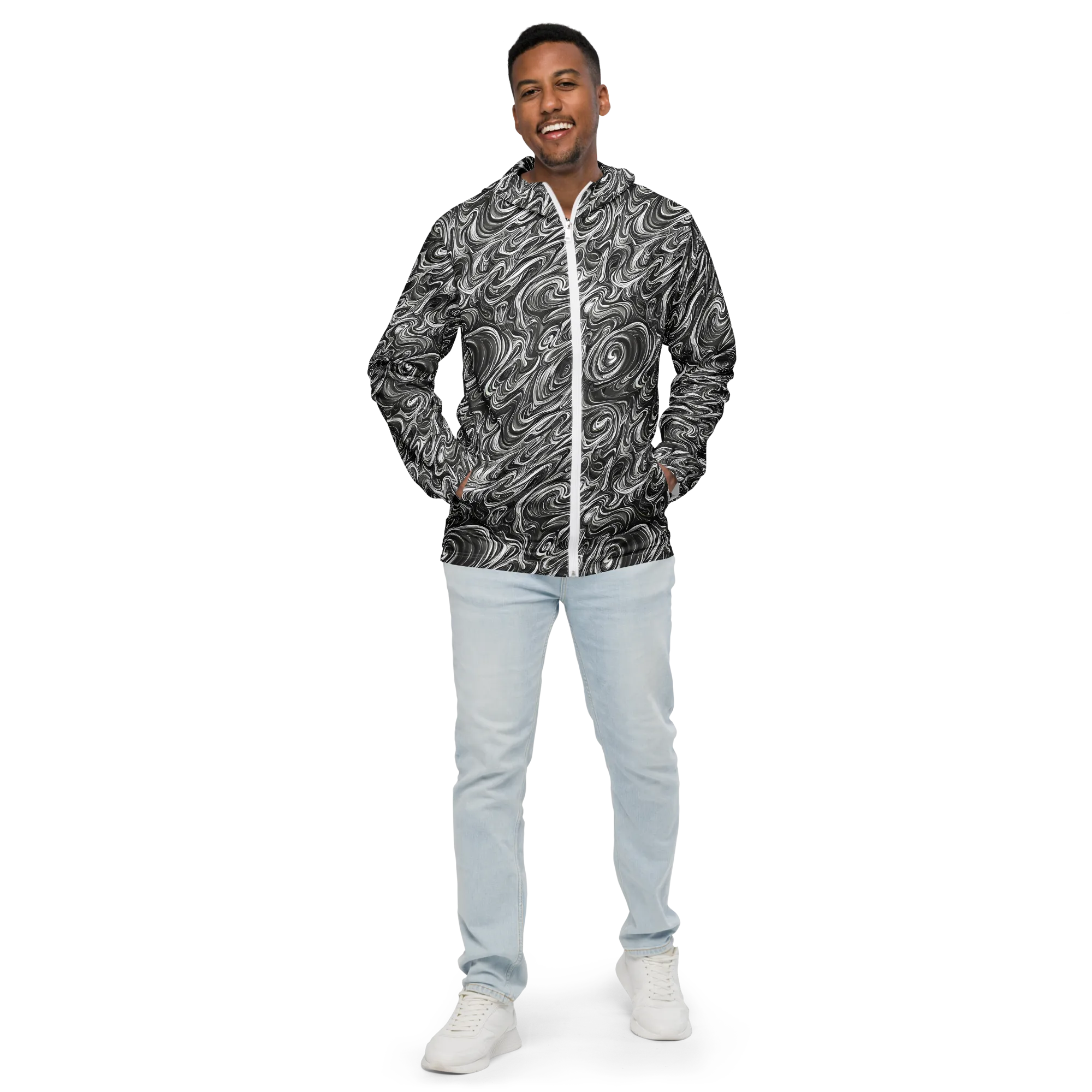 Noir Marble on Men's Windbreaker — Front