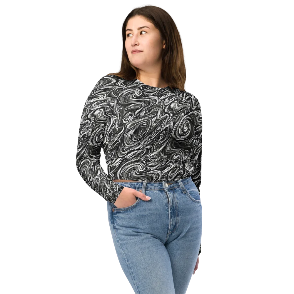 Noir Marble on Long Sleeve Crop Top — Front