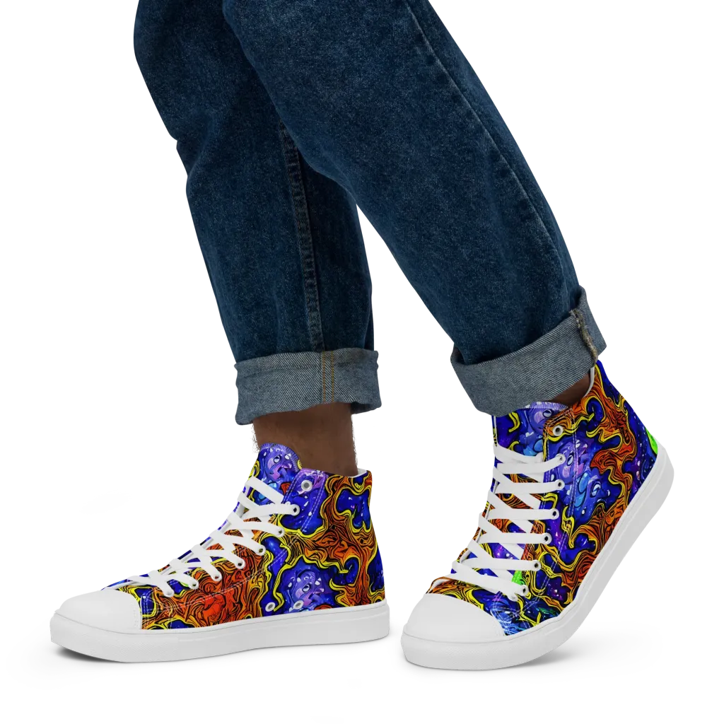 Electric Lava on Men's High Top Canvas Shoes — Left