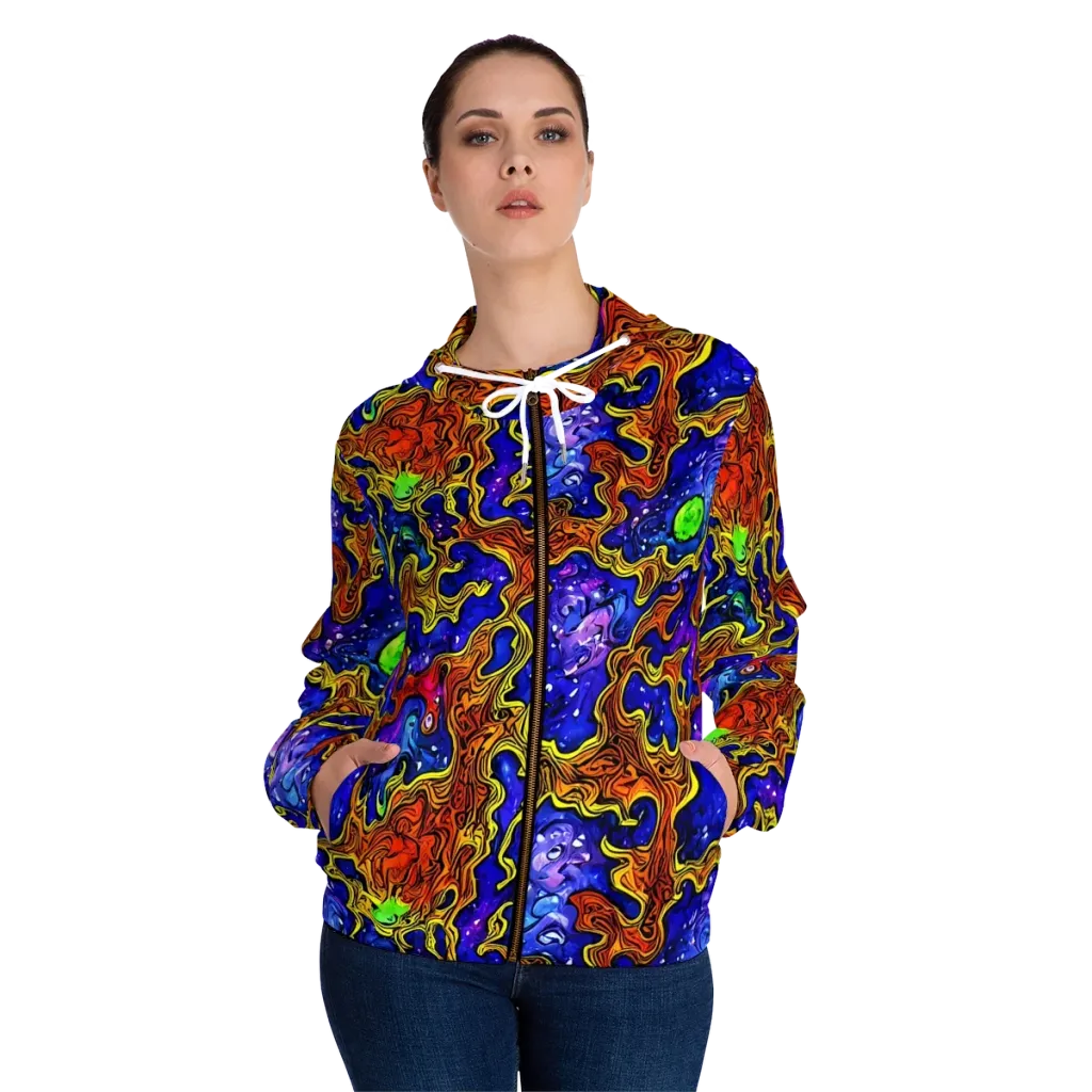 Electric Lava on Women's Full-Zip Hoodie — Front On Person