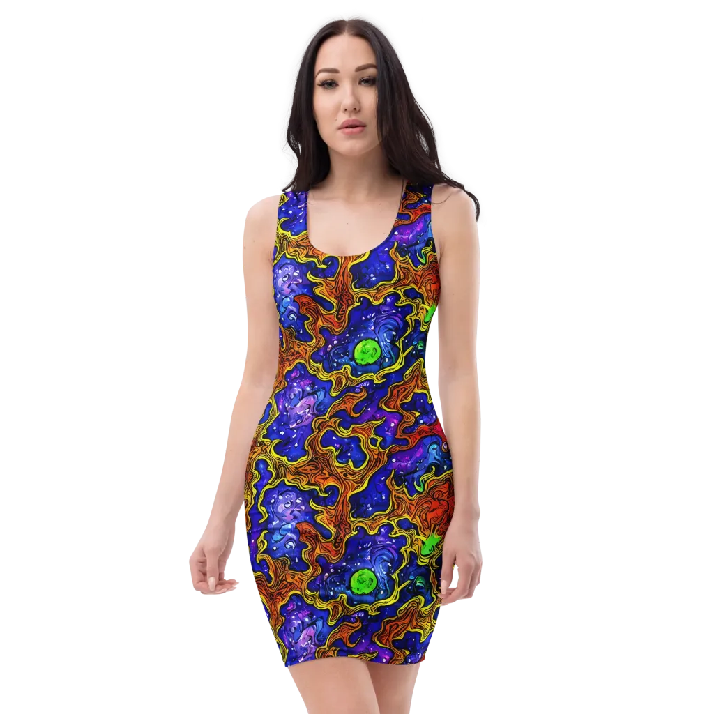 Electric Lava on Bodycon Dress — Front