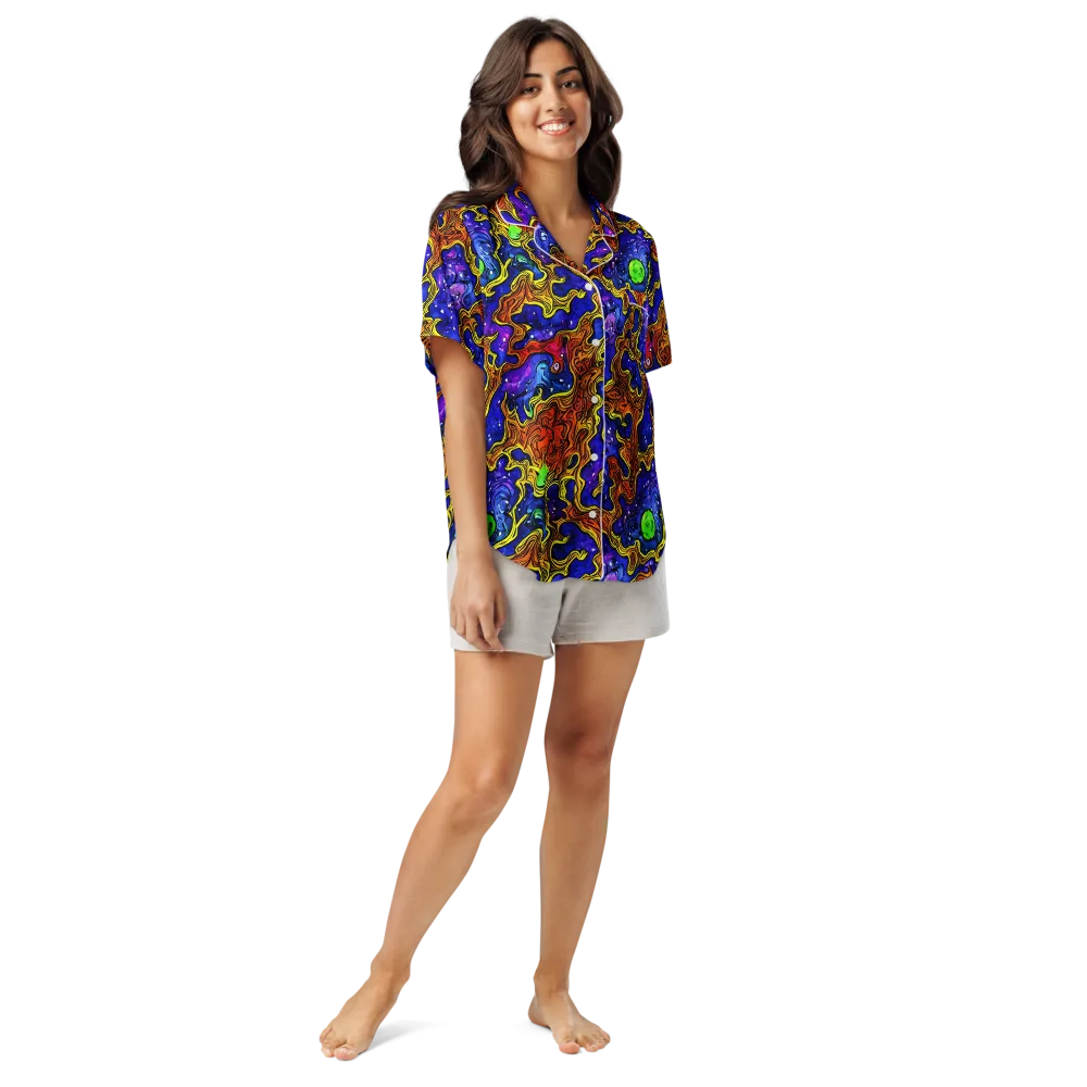 Electric Lava on Women's Short Sleeve Pajama Top — Front