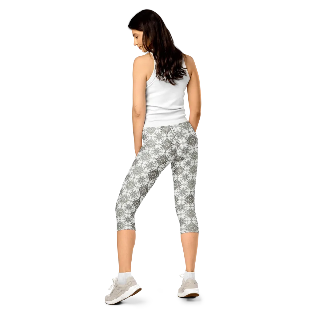 Silver Damask on Capri Leggings — Back
