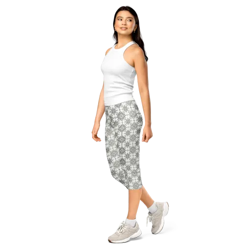 Silver Damask on a Capri Leggings