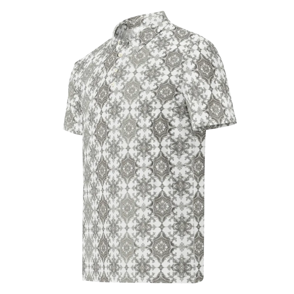 Silver Damask on Men's Slim Fit Polo Shirt — Left Front
