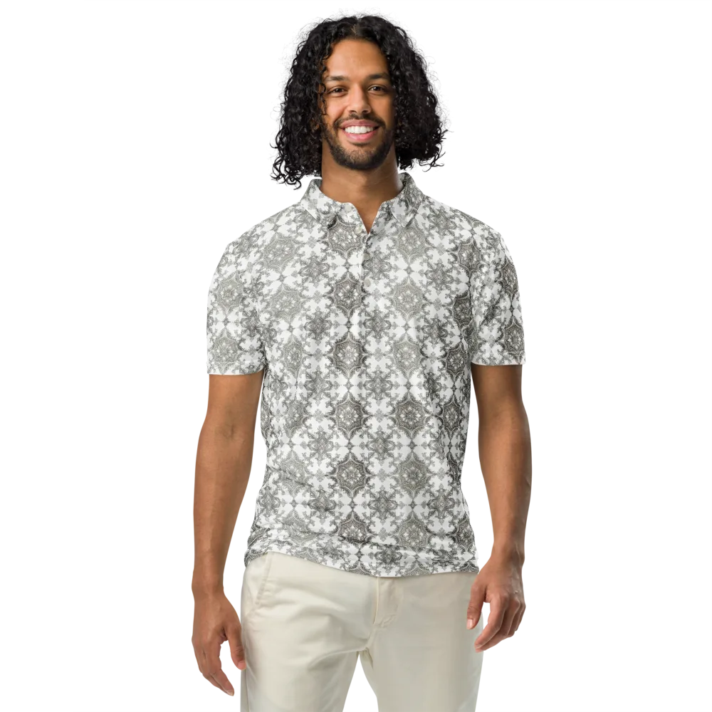Silver Damask on Men's Slim Fit Polo Shirt — Front