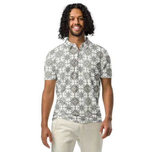 Silver Damask on a Men's Slim Fit Polo Shirt