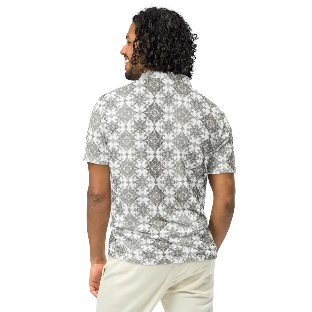 Silver Damask on Men's Slim Fit Polo Shirt — Back