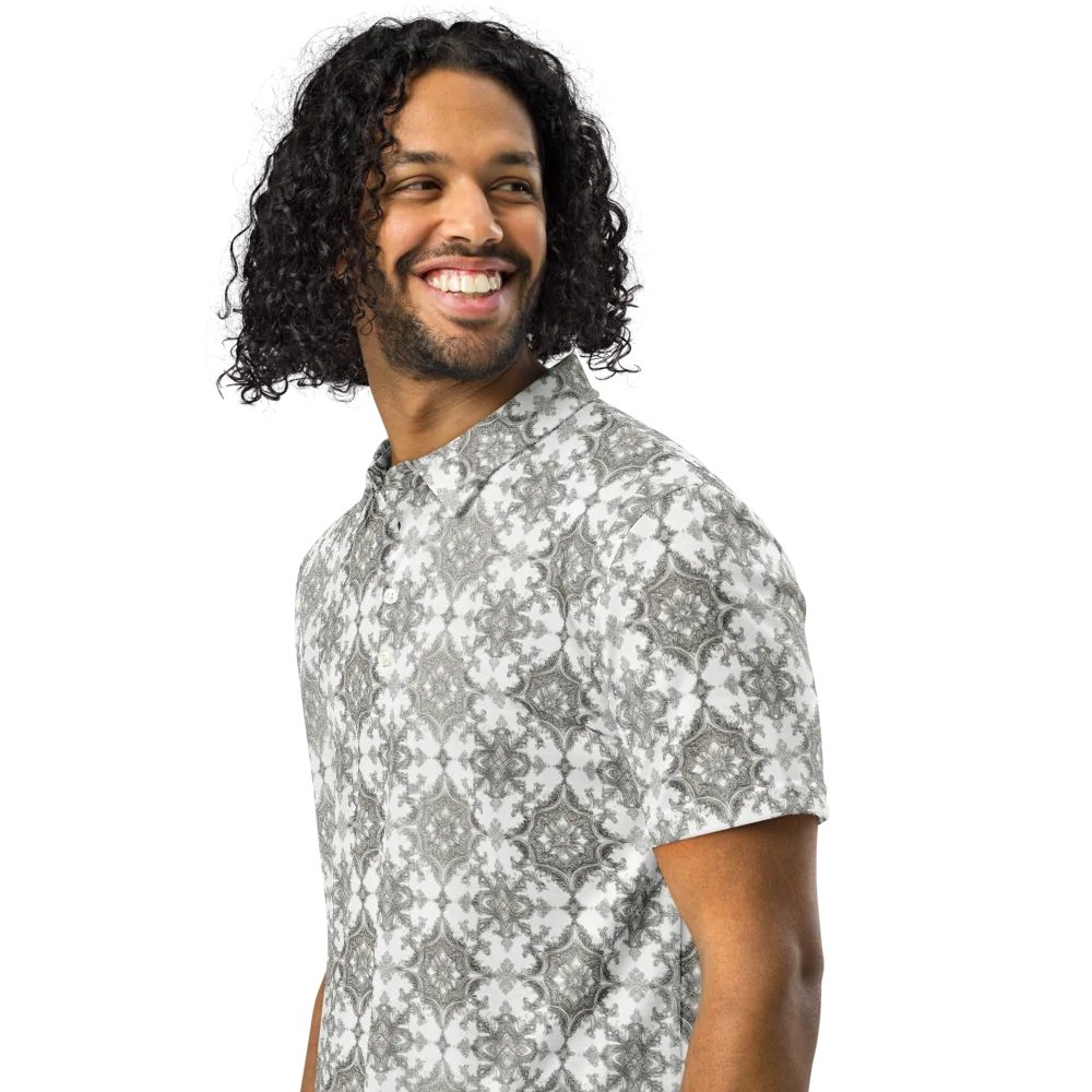 Silver Damask on Men's Slim Fit Polo Shirt — Left Front