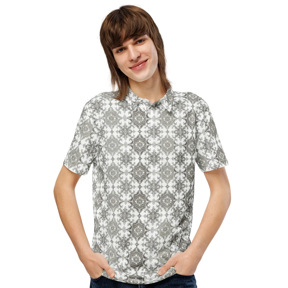 Silver Damask on Men's Slim Fit Polo Shirt — Front