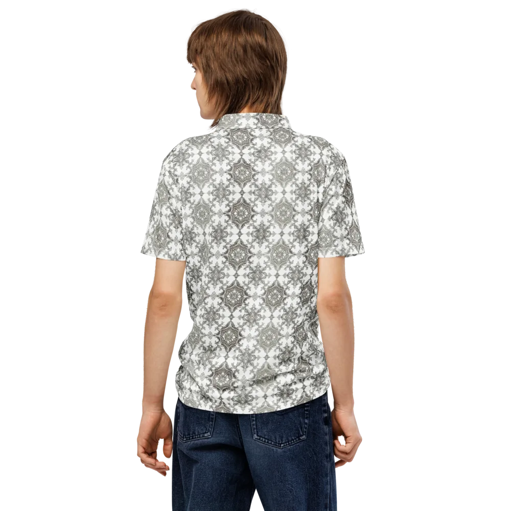 Silver Damask on Men's Slim Fit Polo Shirt — Back
