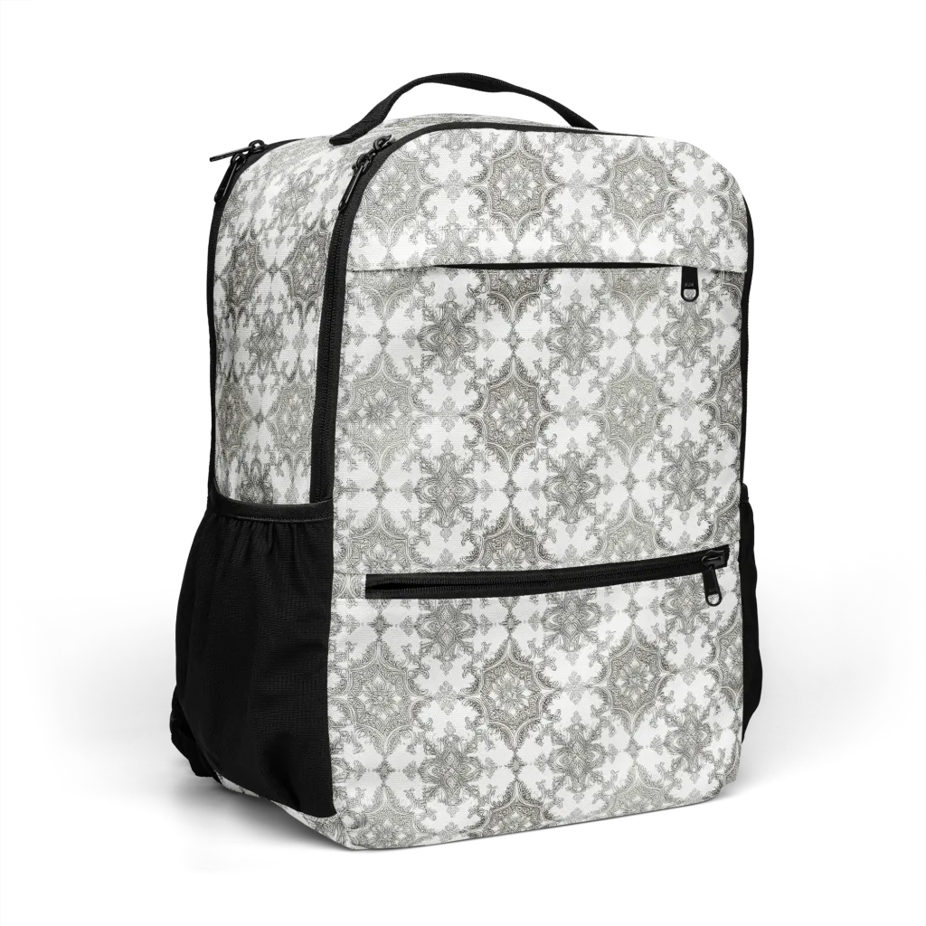 Silver Damask on Utility Backpack — Right Front