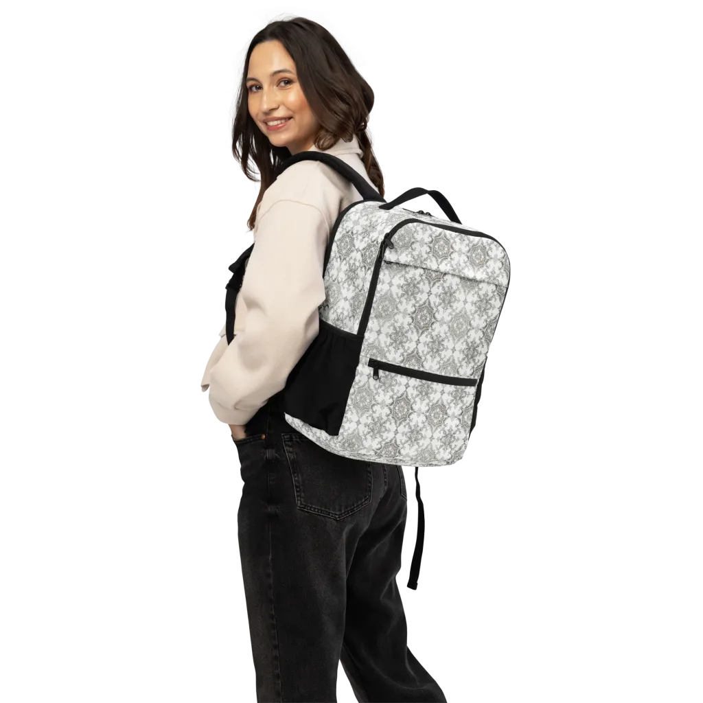 Silver Damask on Utility Backpack — Back