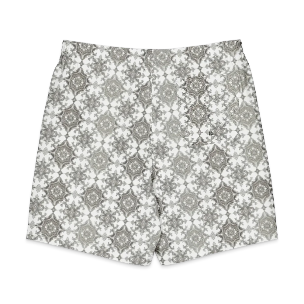 Silver Damask on Men's Board Shorts — Back