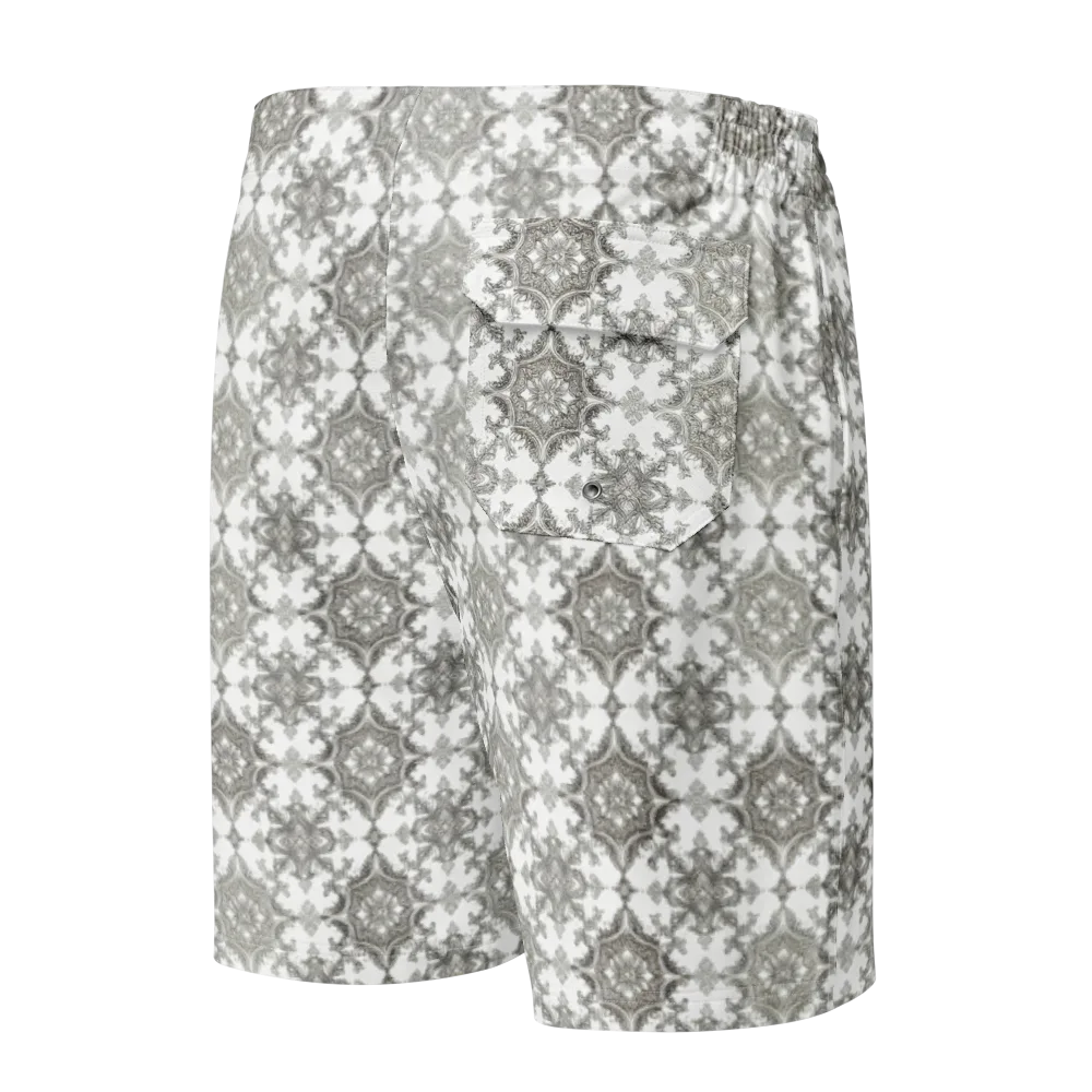 Silver Damask on Men's Board Shorts — Back