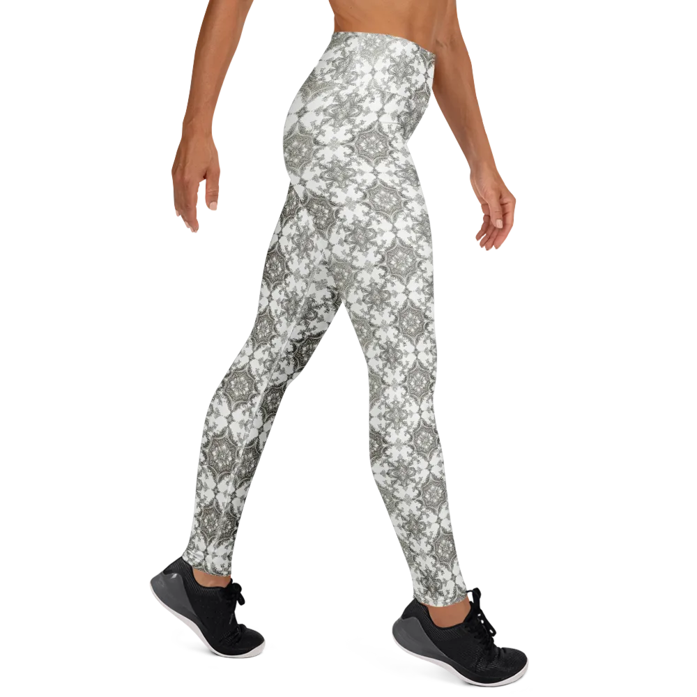 Silver Damask on Yoga Leggings — Right