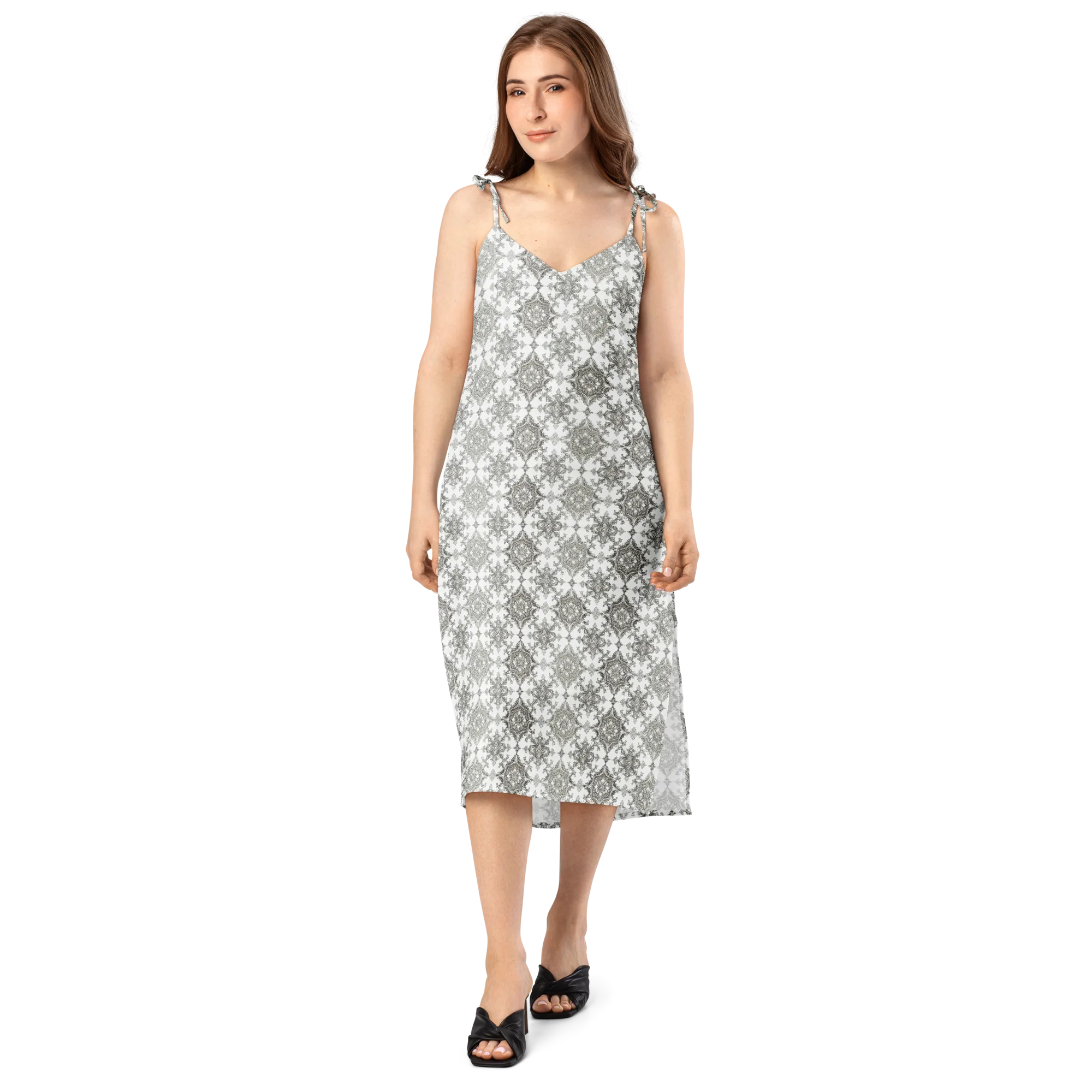Silver Damask on Slip Dress — Front