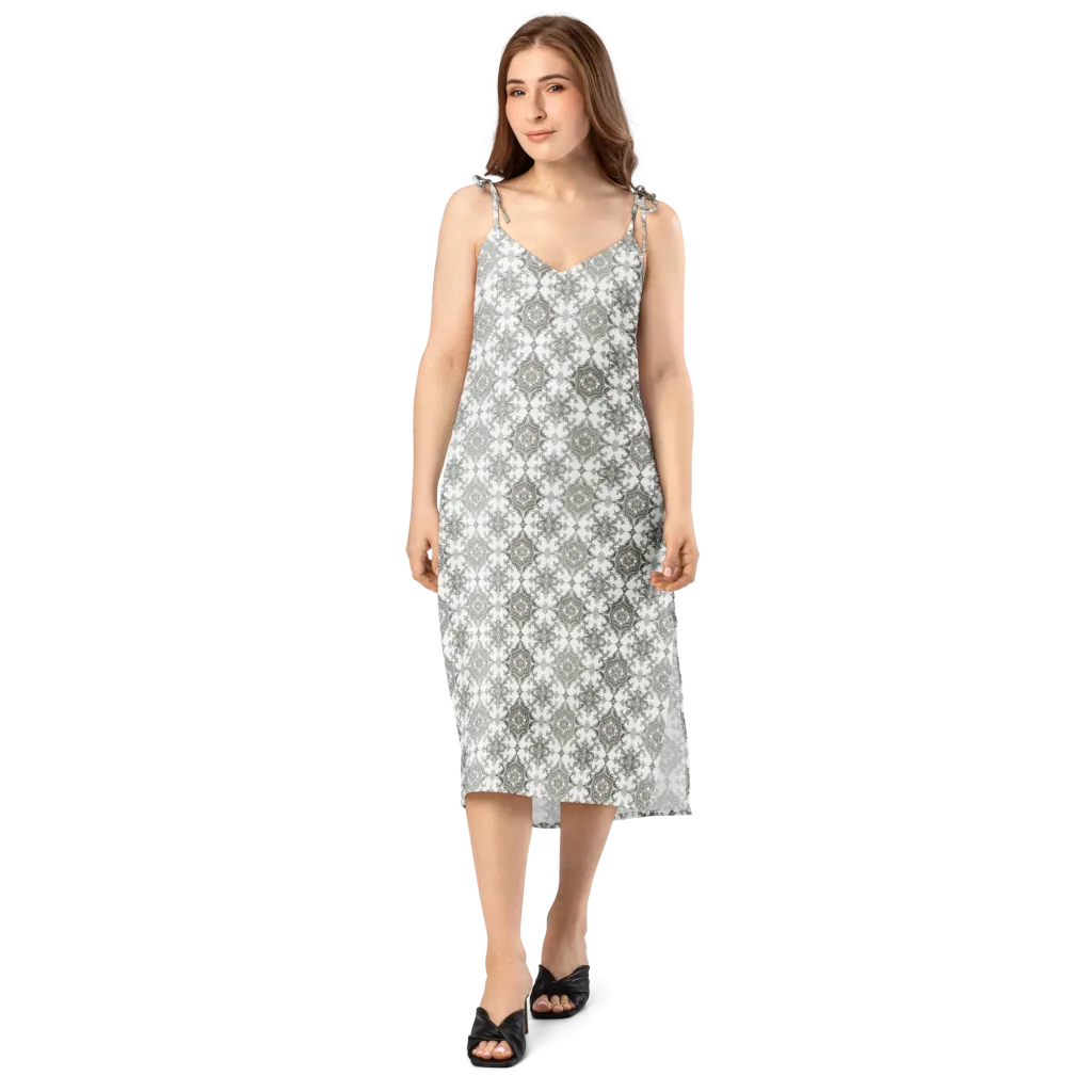 Silver Damask on Slip Dress — Front