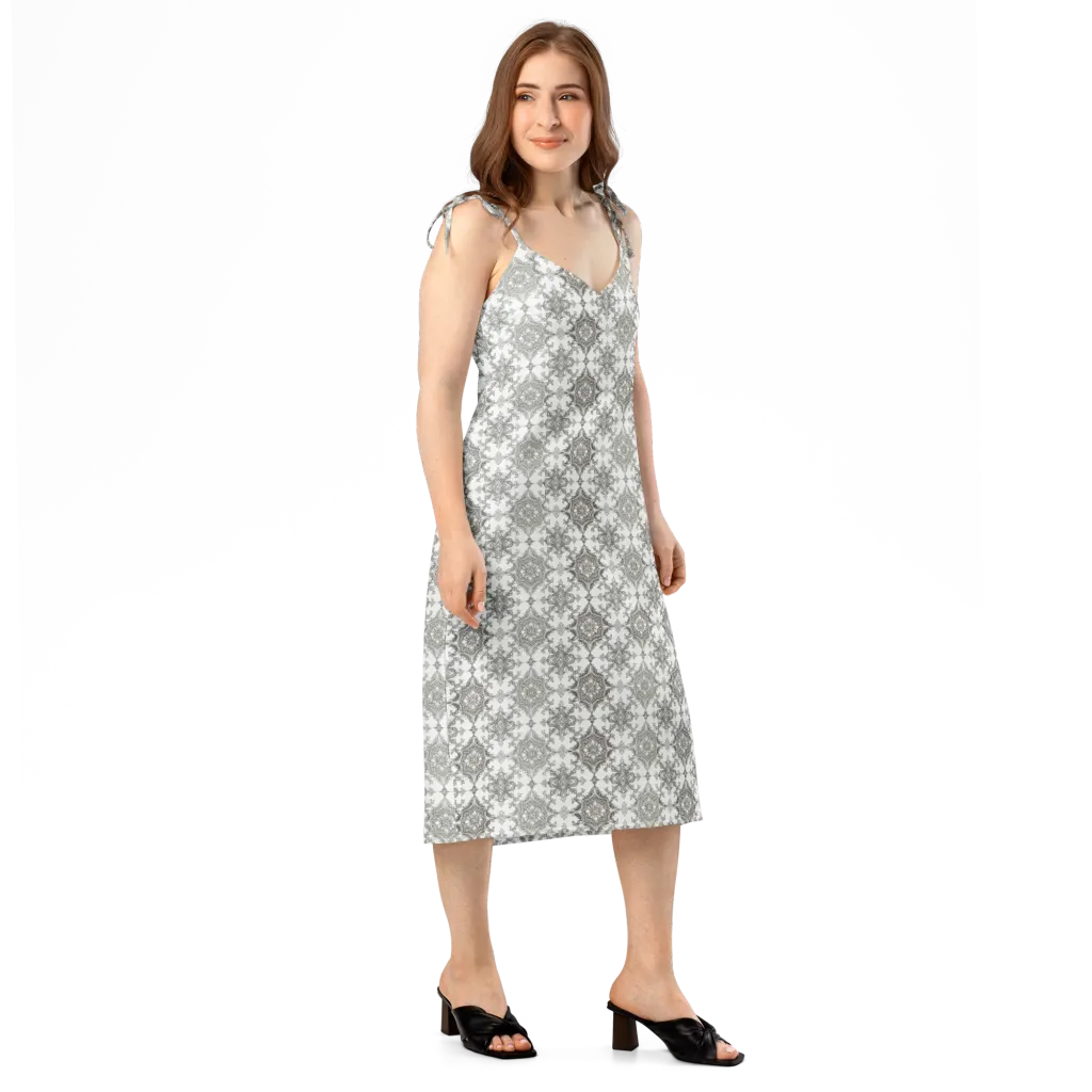 Silver Damask on Slip Dress — Right Front