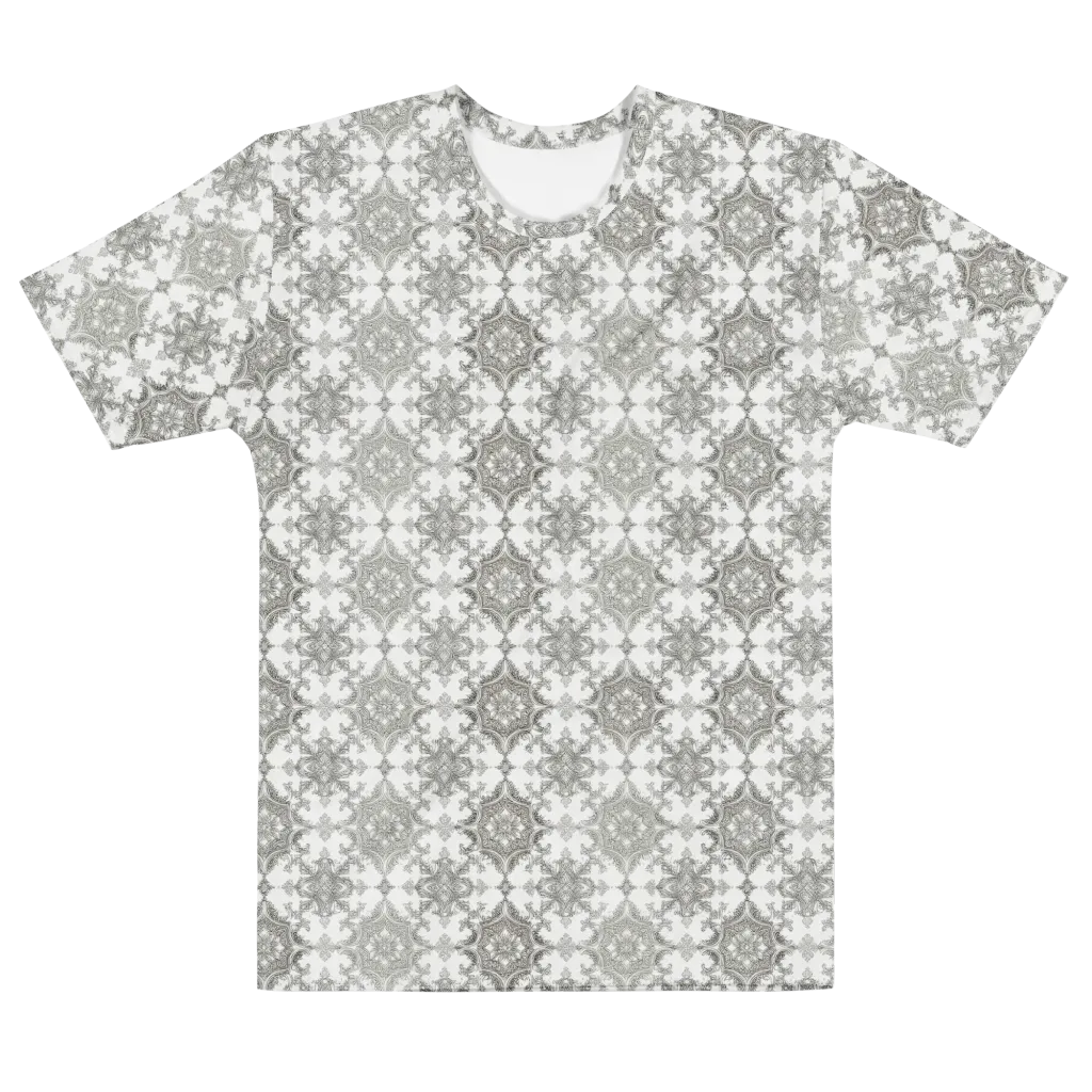 Silver Damask on Men's Cotton Crew Neck T-Shirt — Front