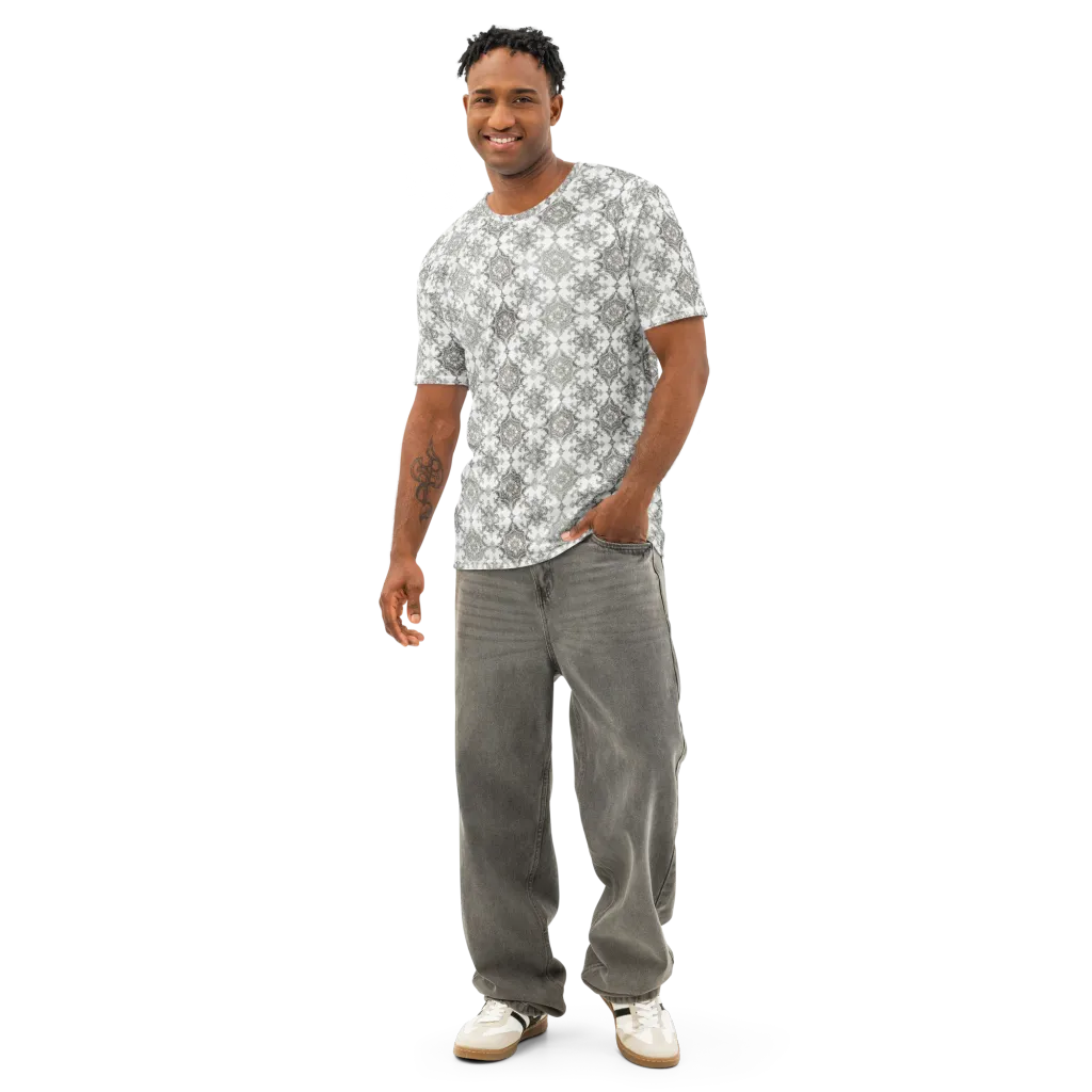 Silver Damask on Men's Cotton Crew Neck T-Shirt — Front