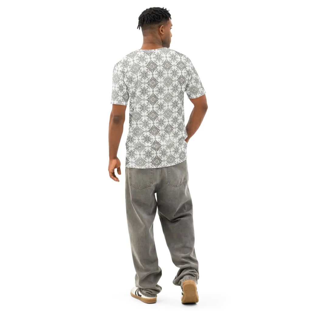 Silver Damask on Men's Cotton Crew Neck T-Shirt — Back