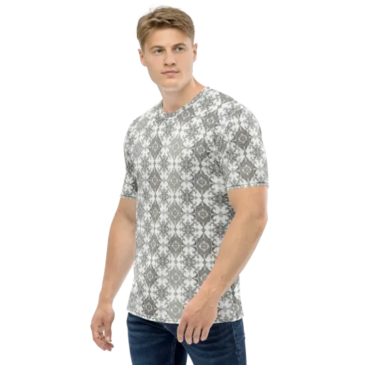 Silver Damask on a Men's Crew Neck T-Shirt