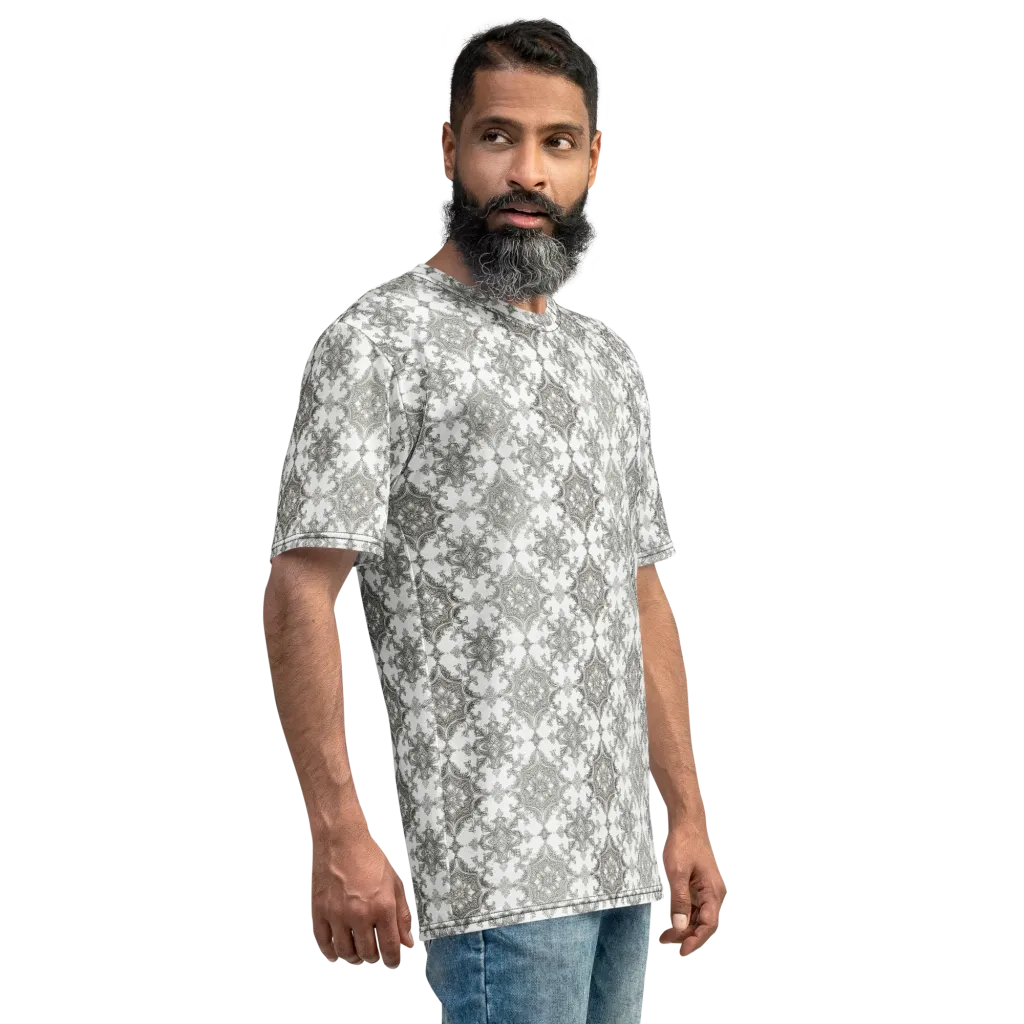 Silver Damask on Men's Crew Neck T-Shirt — Right