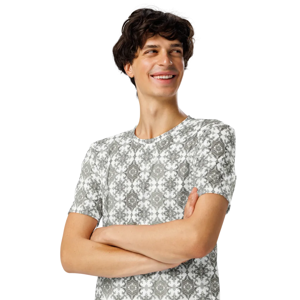 Silver Damask on Men's Crew Neck T-Shirt — Left Front