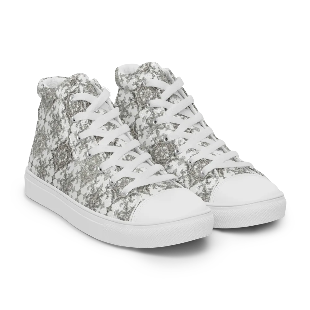 Silver Damask on Men's High Top Canvas Shoes — Right Front
