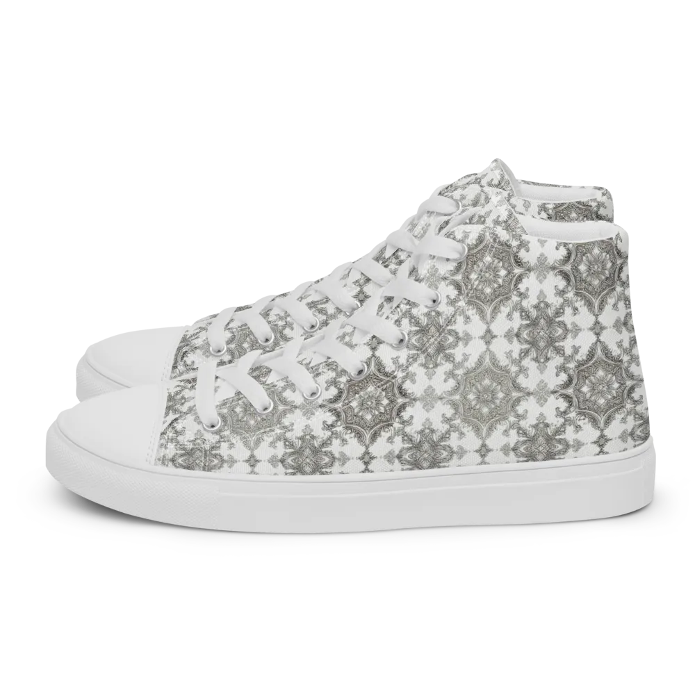 Silver Damask on Men's High Top Canvas Shoes — Left