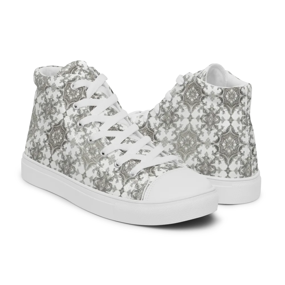 Silver Damask on Men's High Top Canvas Shoes — Right