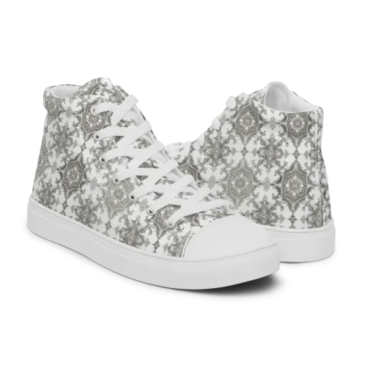 Silver Damask on a Men's High Top Canvas Shoes