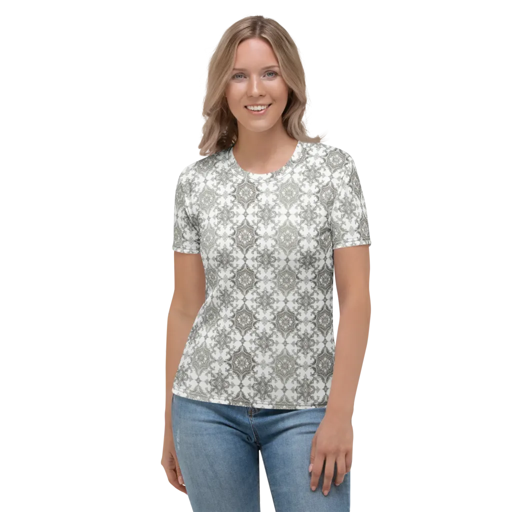 Silver Damask on Women's Crew Neck T-Shirt — Front
