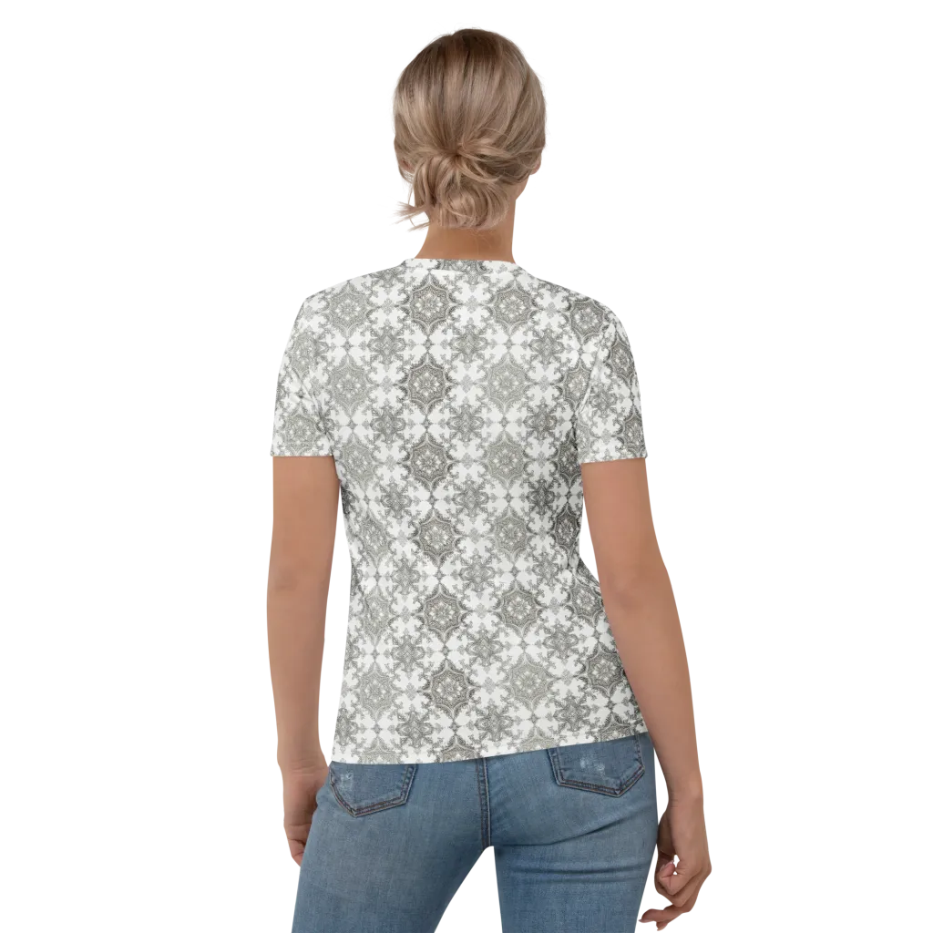 Silver Damask on Women's Crew Neck T-Shirt — Back