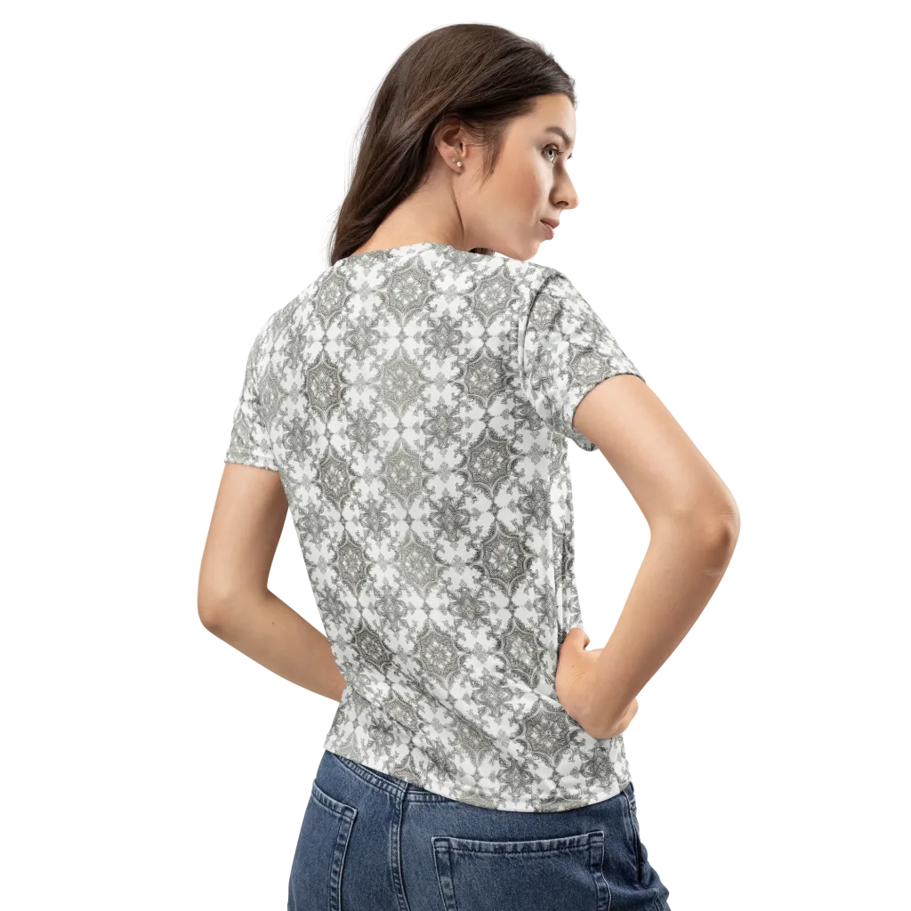 Silver Damask on Women's Crew Neck T-Shirt — Back