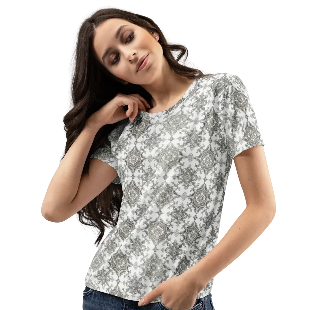 Silver Damask on Women's Crew Neck T-Shirt — Left Front