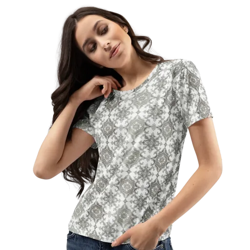 Silver Damask on a Women's Crew Neck T-Shirt