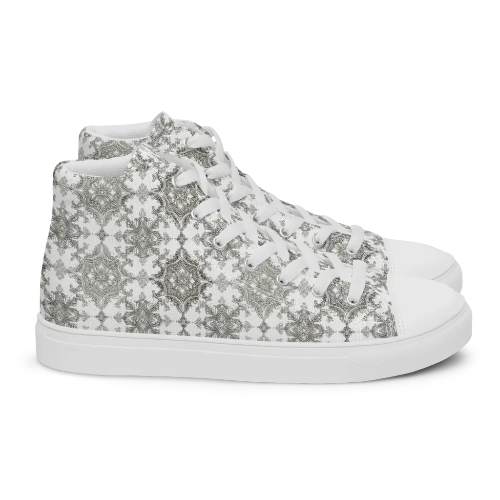 Silver Damask on Women's High Top Canvas Shoes — Right