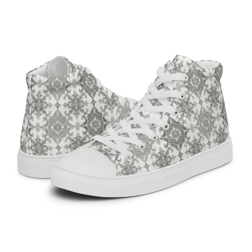 Silver Damask on a Women's High Top Canvas Shoes
