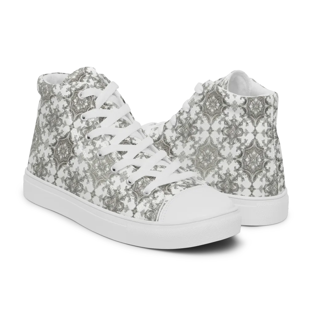 Silver Damask on Women's High Top Canvas Shoes — Right